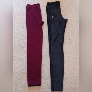 Under Armour athletic leggings and wine color leggings size small.